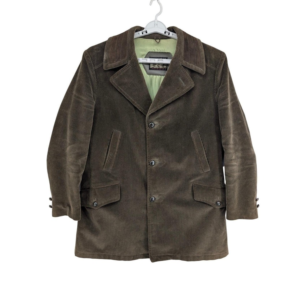 Vintage Sears The Mens Store Corduroy Country Coat Greenish Brown Wool Lined 42